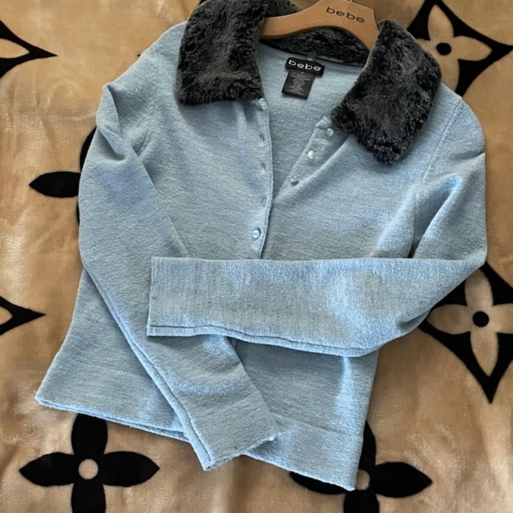Bebe Baby blue removable fur cardigan sweater - Picture 10 of 14
